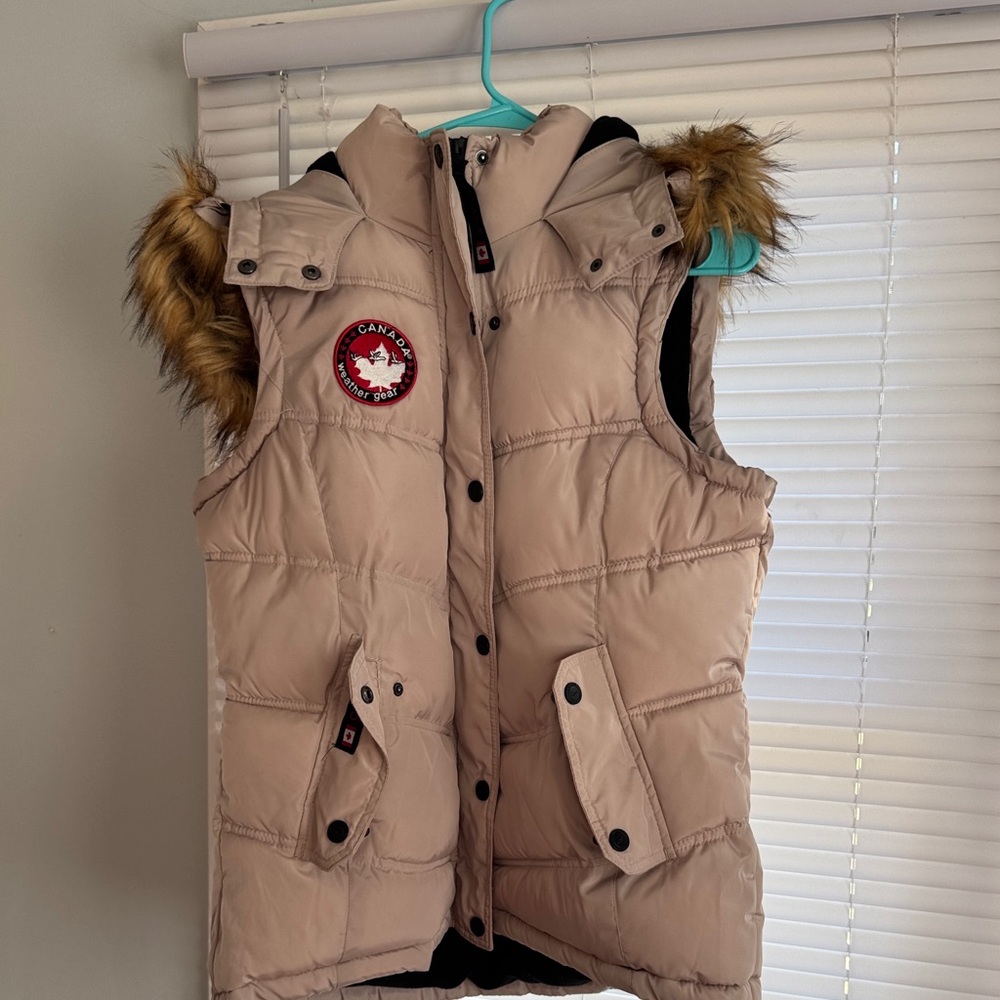 Canada Goose Tan Puffer Vest with Fur Hood